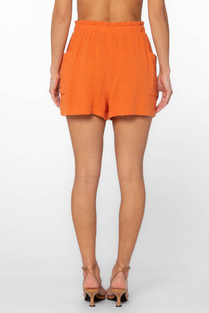 Janna Pull On Textured Shorts Hot Orange