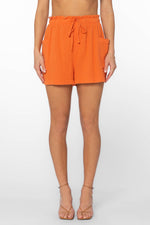 Janna Pull On Textured Shorts Hot Orange
