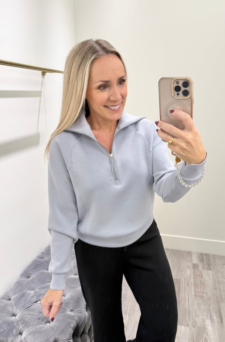 Spanx Air Essentials Half Zip Himalayan Cloud – Mapel Boutique