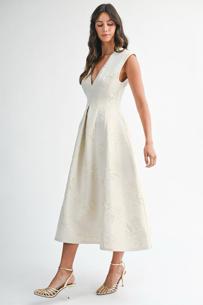 Ophelia Floral Jacquard Dress Cream M