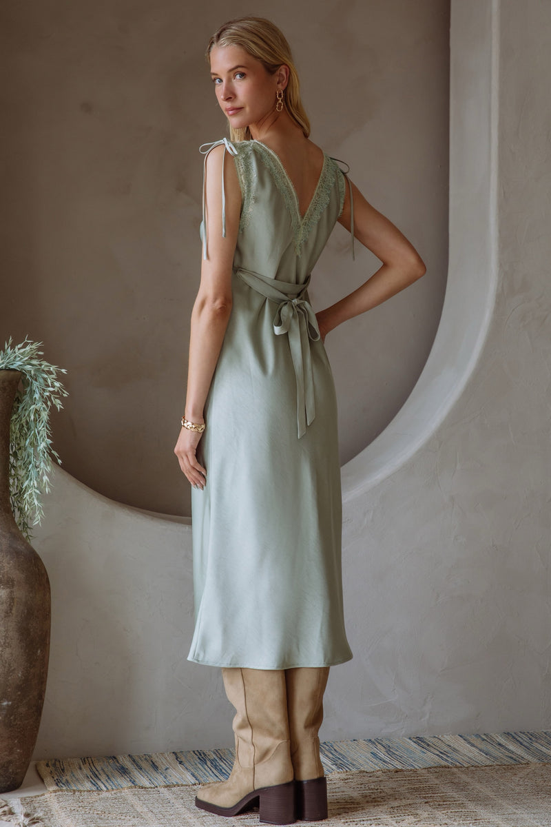 Lace Trim Slip Dress Sage XL