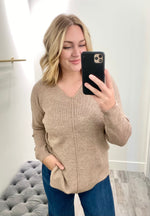 Millie V Neck Mini Waffle Top Taupe