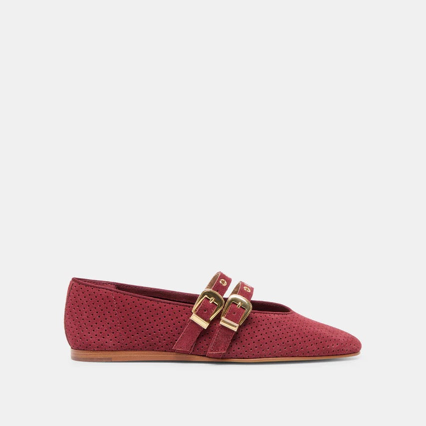 Baylee Grommet Ballet Flats Oxblood Perforated Suede – Mapel Boutique