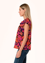 Floral Layered Button Front Top Black/Fuchsia