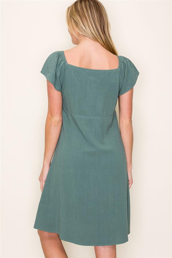 Donna Flutter Sleeve Dress Dark Green L Donna Flutter Sleeve Dress Dark Green L