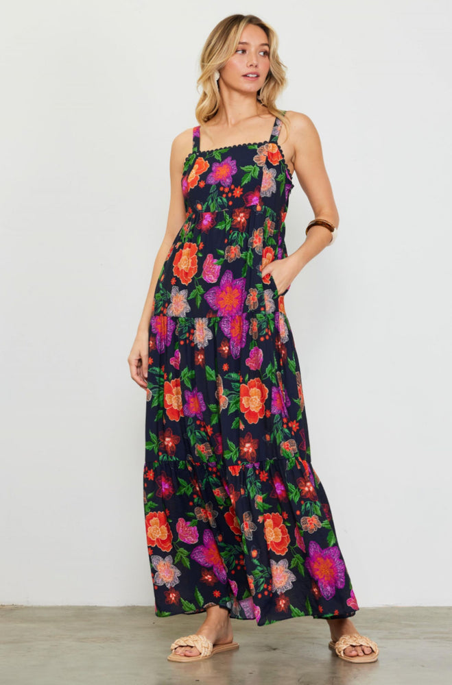 Persephone Tiered Dress Navy Floral