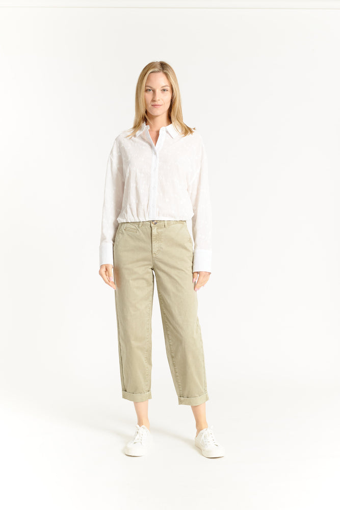 High Rise Cuffed Baggy Pant Sage