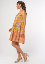 Mixed Print Sleeveless Tiered Dress Pink/Mango