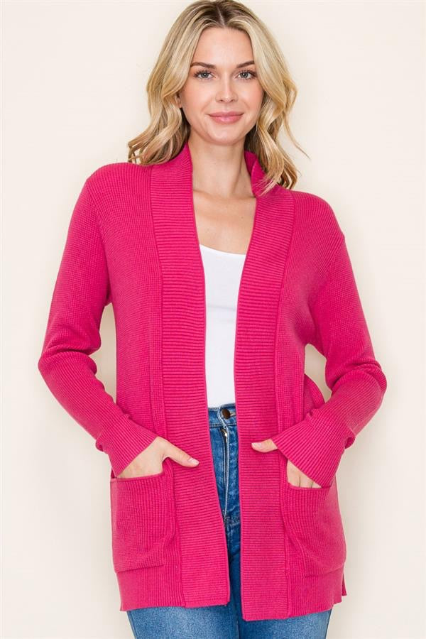 Hannah Waffle Cardigan Dark Fuchsia – Mapel Boutique