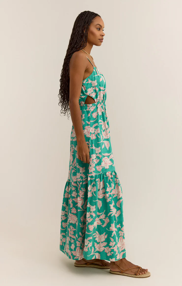 Dewi Pacific Floral Maxi Dress Bermuda Green