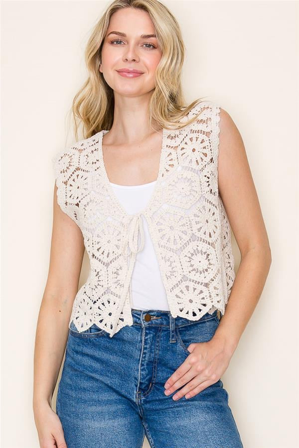 Crochet Lace Vest Natural OSFM – Mapel Boutique