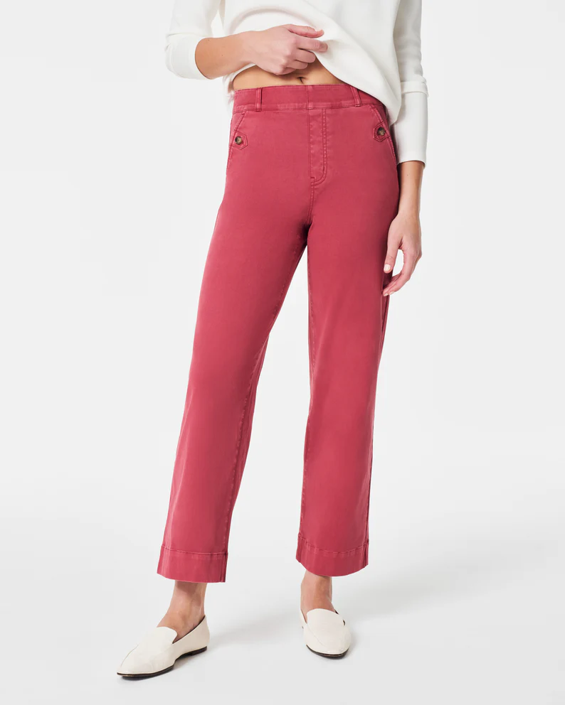 Spanx Stretch Twill Wide Leg Crop Pants Wild Rose