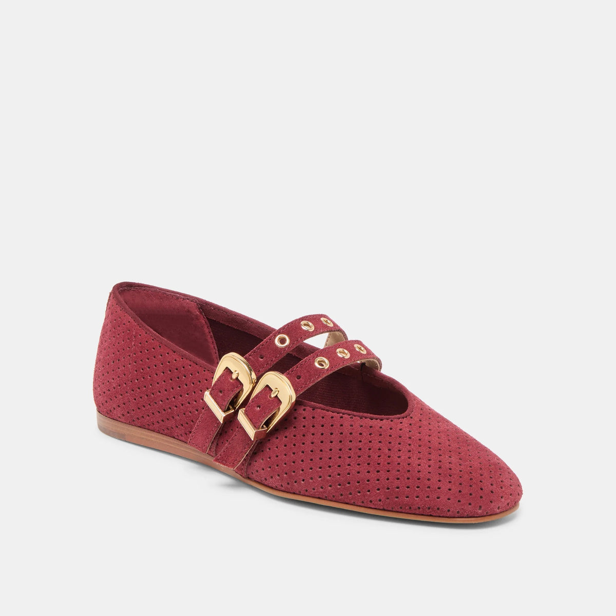 Baylee Grommet Ballet Flats Oxblood Perforated Suede – Mapel Boutique