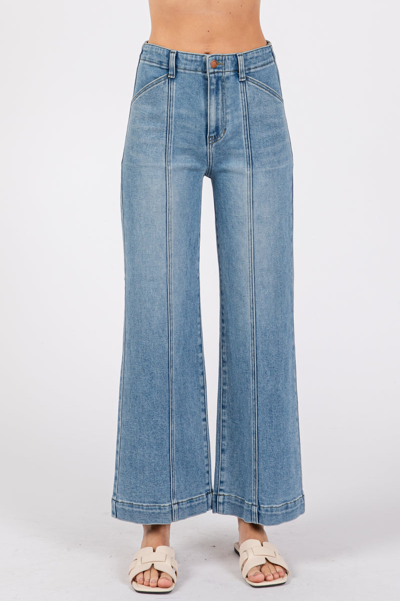 La Mofiel Wave Pattern Denim Wide Pants La Mofiel Wave Pattern 