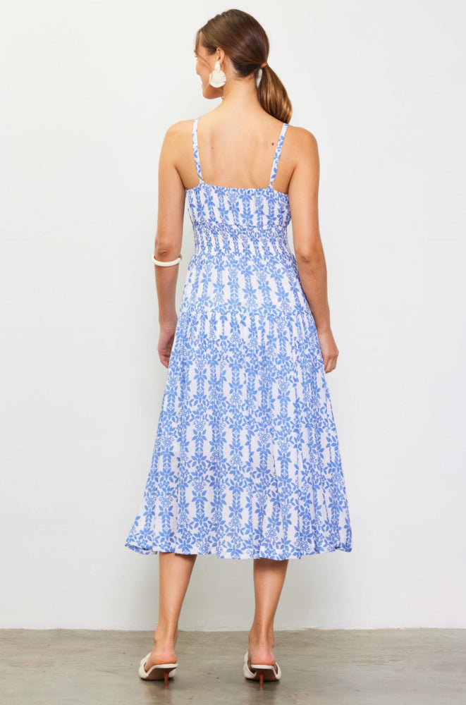 Printed Smock Waist Dress Blue