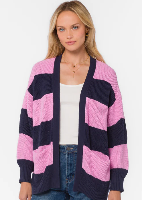
            
                Load image into Gallery viewer, Elijah Stripe Cardigan Navy/Orchid
            
        