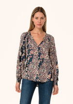 Floral Print Tie Neck Blouse Dusty Rose/Navy