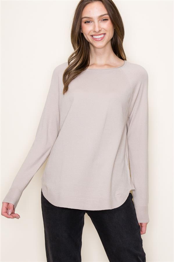 Payton Boat Neck High Low Pullover Taupe