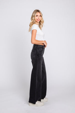 
            
                Load image into Gallery viewer, Genoa Wide Leg Chewed Hem Washed Black
            
        