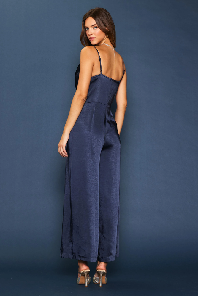 Satin Cami Cowl Neck Jumpsuit Navy