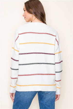
            
                Load image into Gallery viewer, Striped Crewneck Pullover Camel/Burgandy
            
        