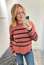 Janelle Striped Sweater Dark Rose-Mapel Boutique