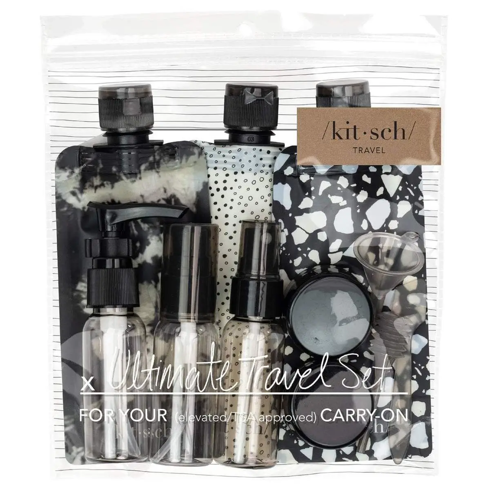 
            
                Load image into Gallery viewer, Refillable Travel Pouches 11pc Set Black &amp;amp; Ivory
            
        