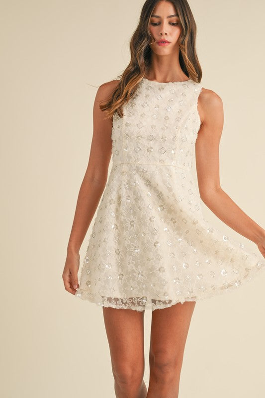 Isabel A-Line Beaded Floral Dress Cream