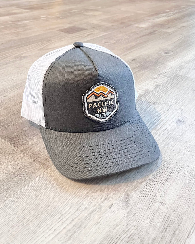 Pacific NW USA Patch Trucker Hat Charcoal/White