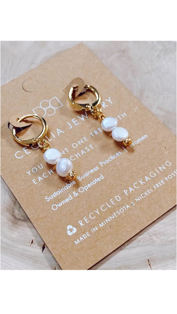 Cecelia Gold Huggies Earrings Small Pearl