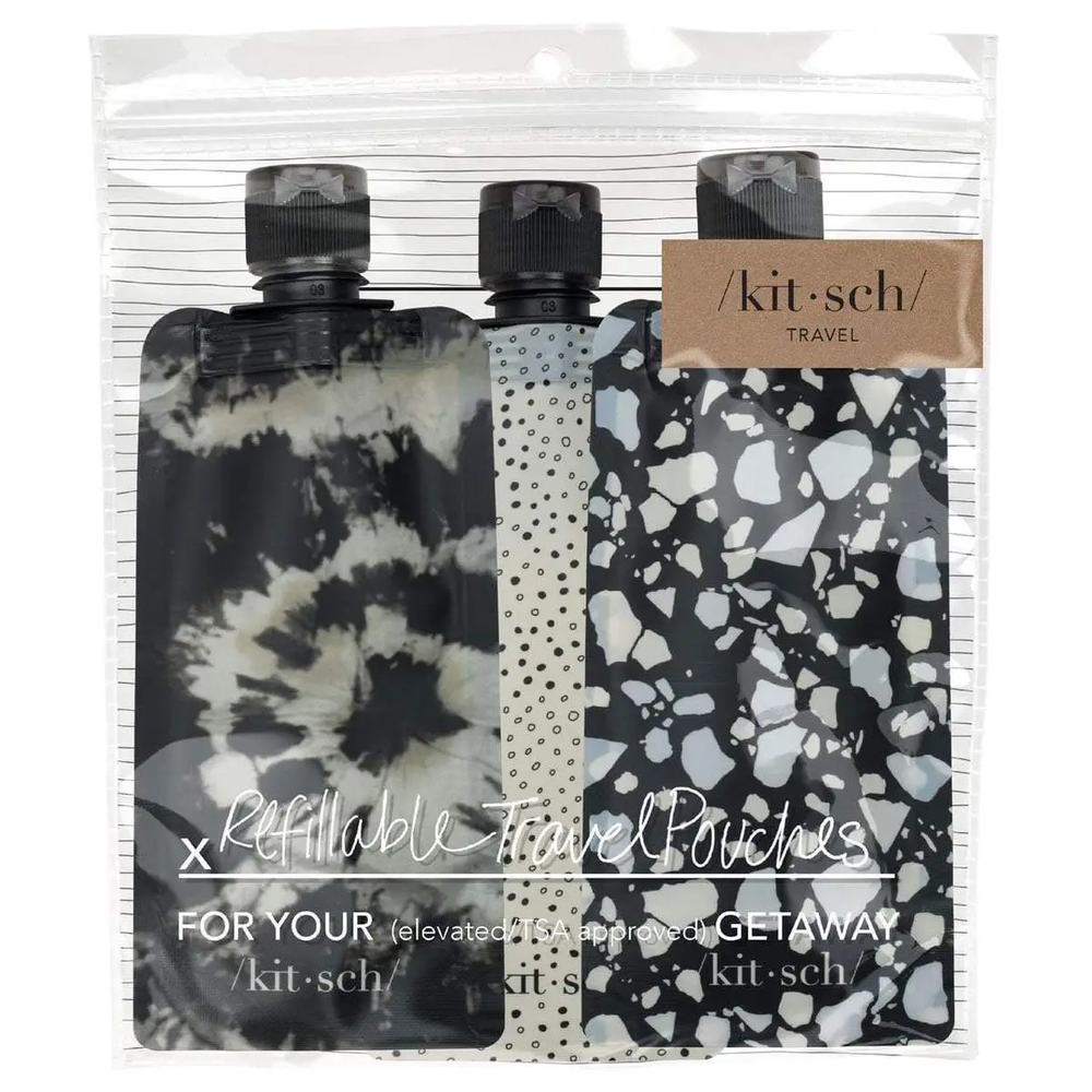 
            
                Load image into Gallery viewer, Refillable Travel Pouches 3pc Set Black &amp;amp; Ivory
            
        