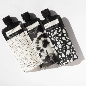 
            
                Load image into Gallery viewer, Refillable Travel Pouches 3pc Set Black &amp;amp; Ivory
            
        