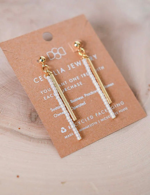 Cecelia Seed Bead Bar Drop Earring Frosted Snowflake