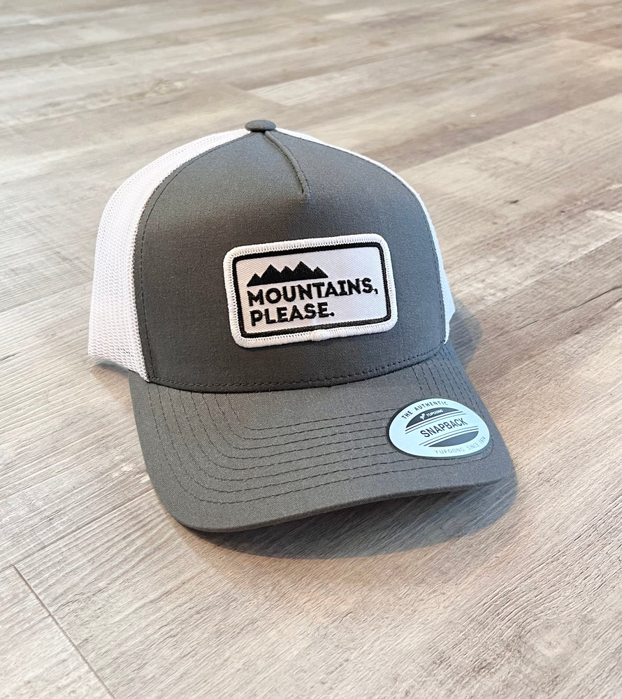 Mountains Please Trucker Hat Charcoal White
