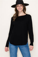 Payton Boat Neck High Low Pullover Black