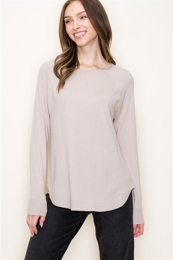 Payton Boat Neck High Low Pullover Taupe