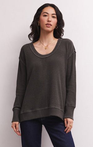 
            
                Load image into Gallery viewer, Willow Waffle Long Sleeve Top Raven Green
            
        