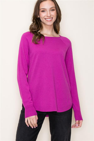 Payton Boat Neck High Low Pullover Magenta