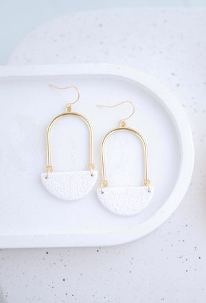 Clay Earrings Arch Dangles White