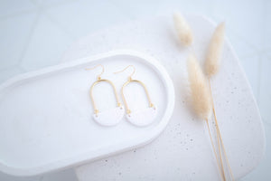 Clay Earrings Arch Dangles White