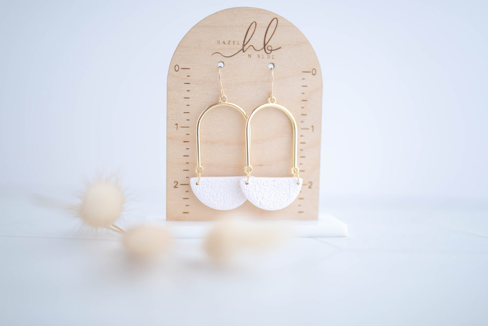 Clay Earrings Arch Dangles White