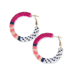 Rosemary Stripe Dot Beaded Hoop Earrings Pink/Navy