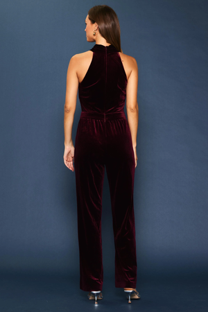 Velvet Halter Neck Jumpsuit Burgandy