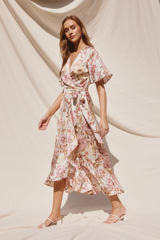 
            
                Load image into Gallery viewer, Tulip Hem Wrap Dress Soft Floral
            
        