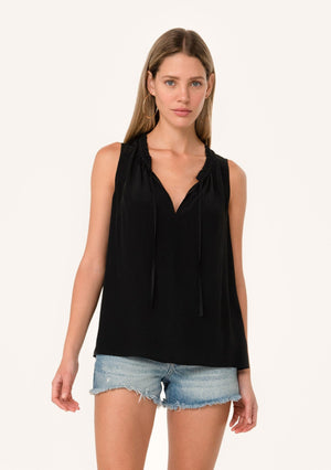 
            
                Load image into Gallery viewer, Ruffle Neck Tie Front Tank Black
            
        