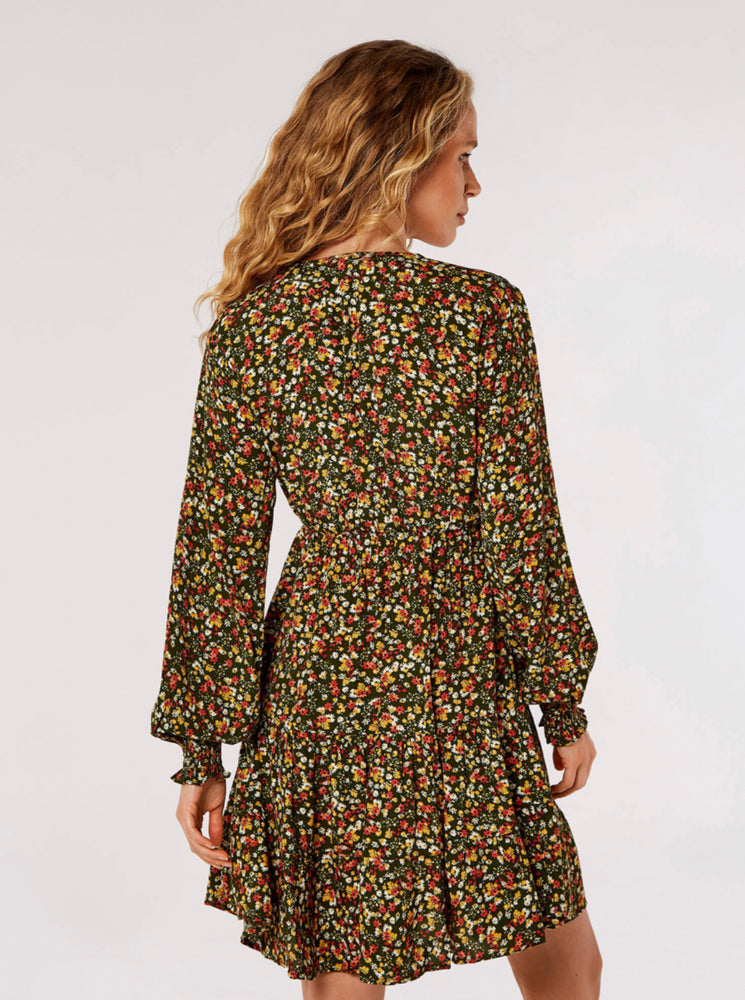 Ditsy Tiered Dress Green Floral
