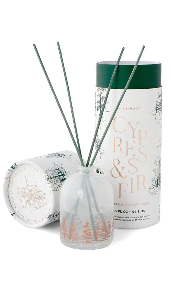 
            
                Load image into Gallery viewer, Cypress Fir Holiday 1.5 oz White Petite Reed Diffuser
            
        