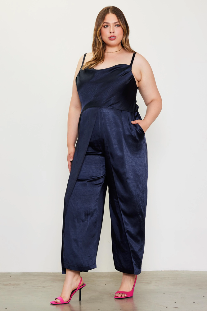 Satin Cami Cowl Neck Jumpsuit Navy