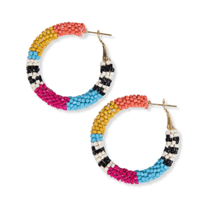 Rosemary Color Block Stripe Beaded Hoop Earrings Rainbow