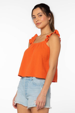 
            
                Load image into Gallery viewer, Rosabella Ruffle Textured Top Hot Orange
            
        